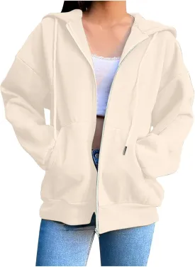 Womens Zip Up Hoodies 2025 Comfy Oversized Sweatshirts Cropped Fashion Long Sleeve Casual Lightweight Y2K Hooded Jackets