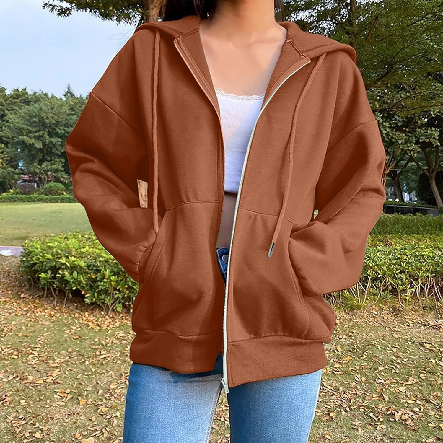 Womens Zip Up Hoodies 2025 Comfy Oversized Sweatshirts Cropped Fashion Long Sleeve Casual Lightweight Y2K Hooded Jackets