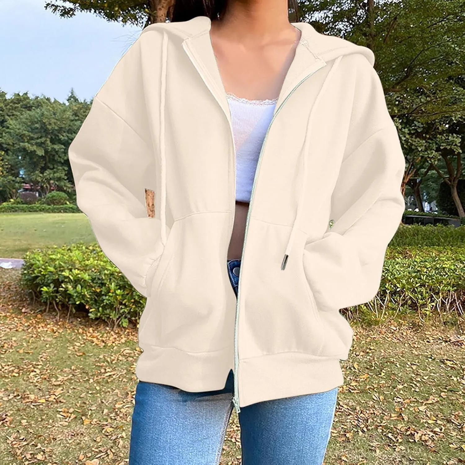 Womens Zip Up Hoodies 2025 Comfy Oversized Sweatshirts Cropped Fashion Long Sleeve Casual Lightweight Y2K Hooded Jackets