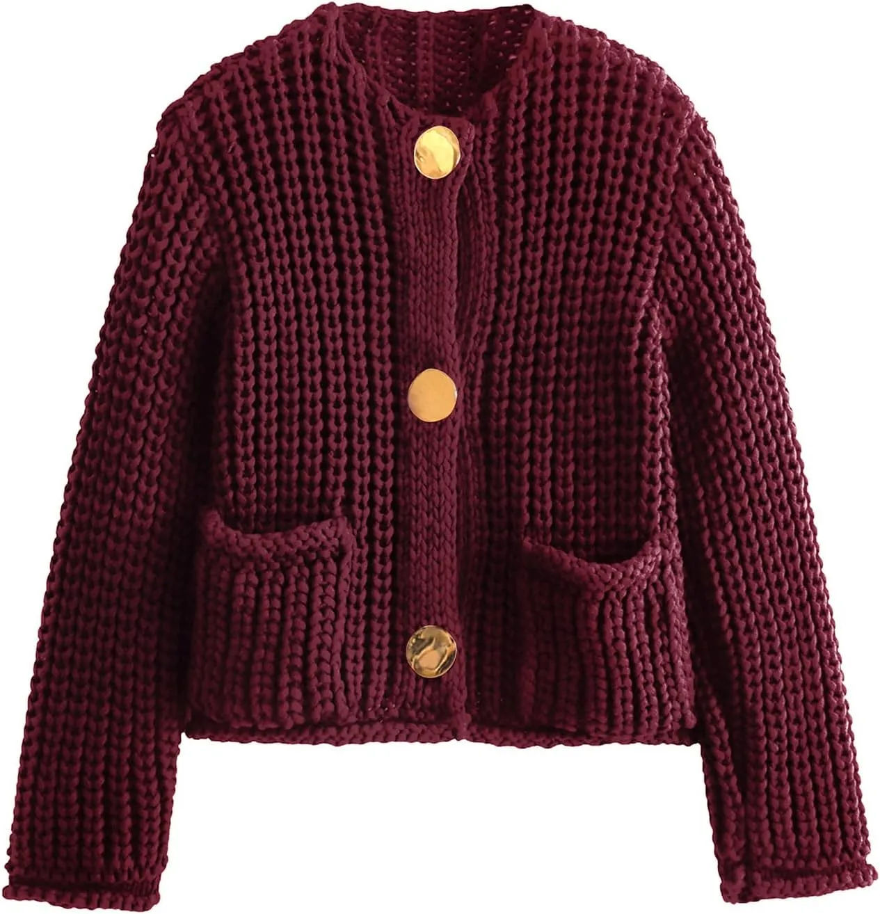 Wyeysyt Women's Cropped Cardigan Sweater Button Down Long Sleeve Chunky Knit Sweater Coat