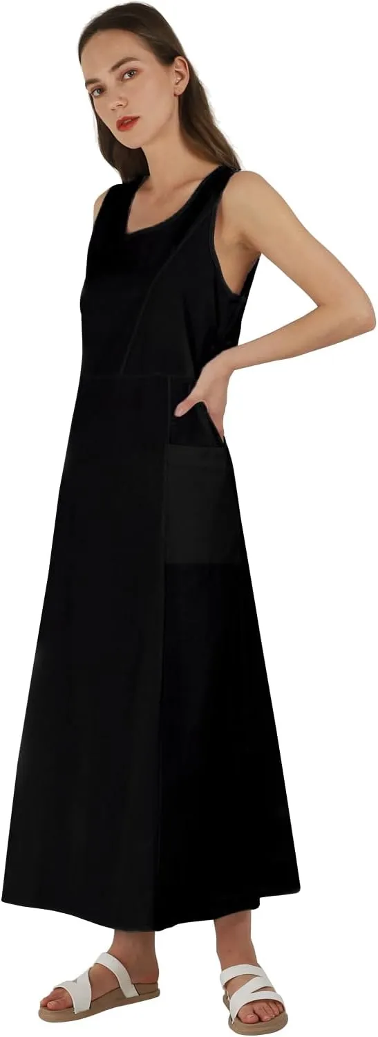 yoeasy Women's Cotton Linen Casual Loose Pockets Long Dress Plain Sleeveless Tank Dress