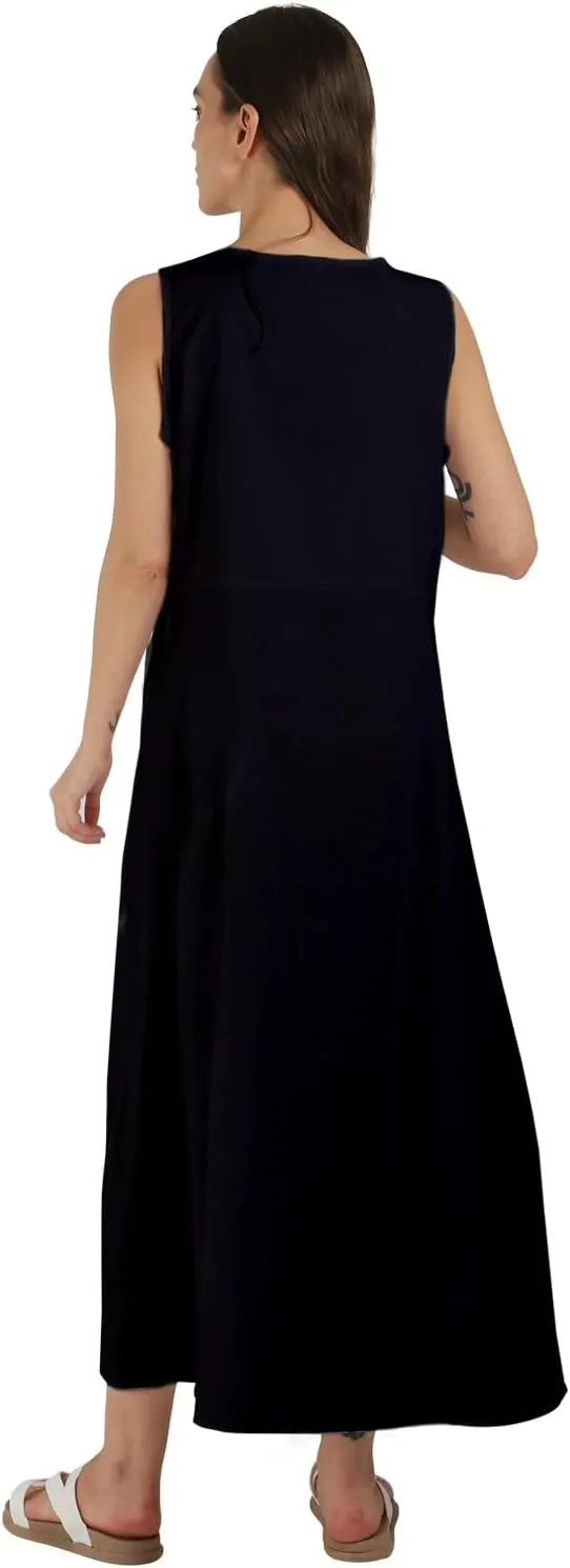 yoeasy Women's Cotton Linen Casual Loose Pockets Long Dress Plain Sleeveless Tank Dress