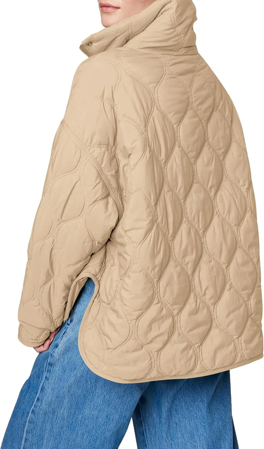 Yousify Womens Puffer Jackets Pullover Quilted Lightweight Jacket Long Sleeve Half Zip Up Coat with Pocket S-2XL