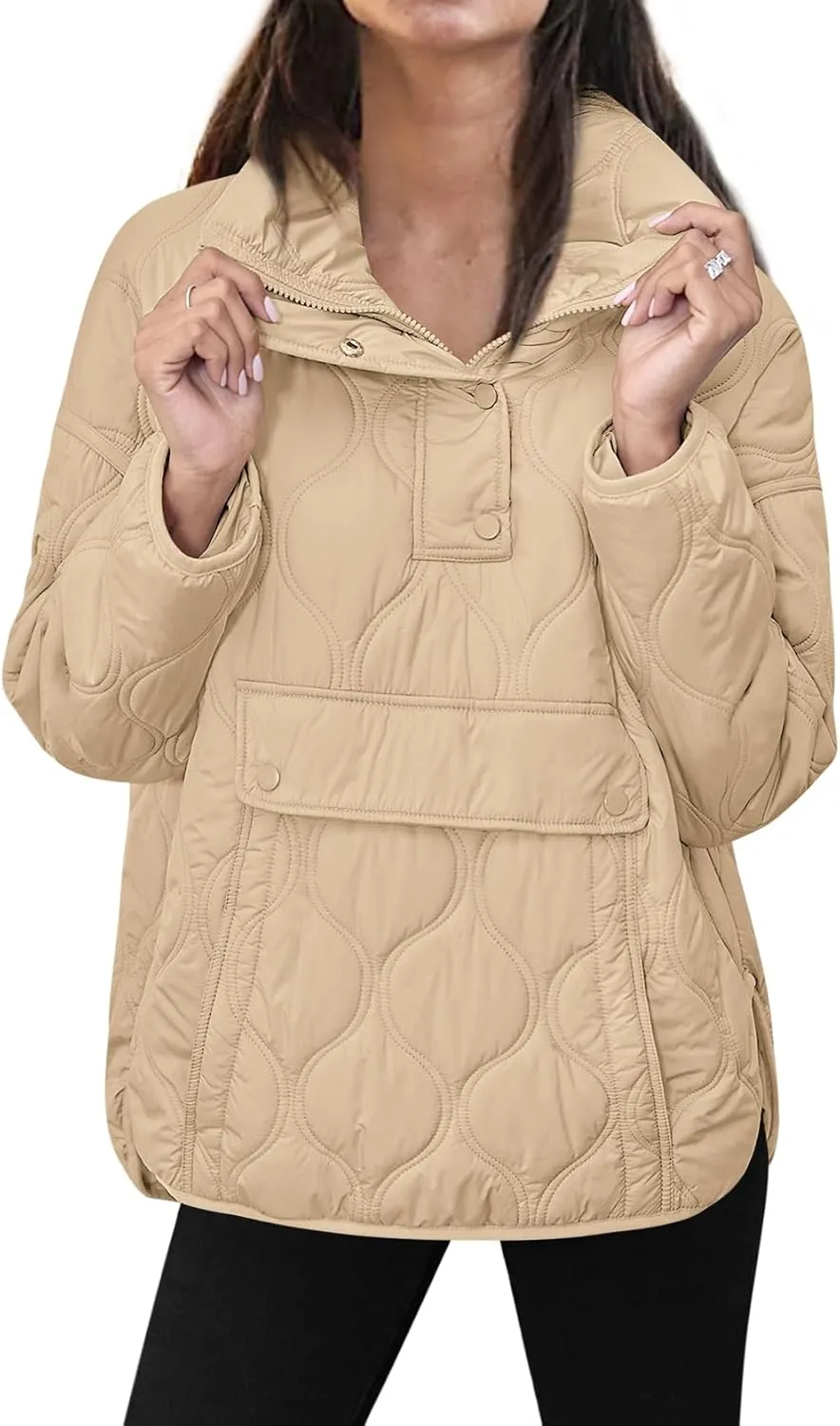 Yousify Womens Puffer Jackets Pullover Quilted Lightweight Jacket Long Sleeve Half Zip Up Coat with Pocket S-2XL