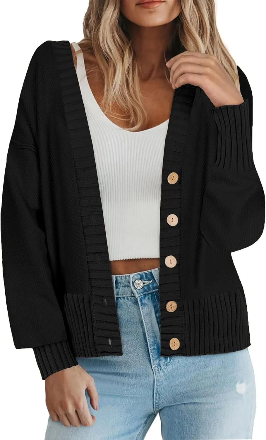 Zeagoo Women's Cardigan 2024 Fall Winter Open Front Oversized Button V Neck Loose Soft Knit Sweater