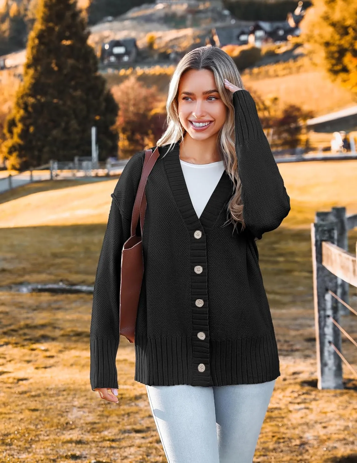 Zeagoo Women's Cardigan 2024 Fall Winter Open Front Oversized Button V Neck Loose Soft Knit Sweater