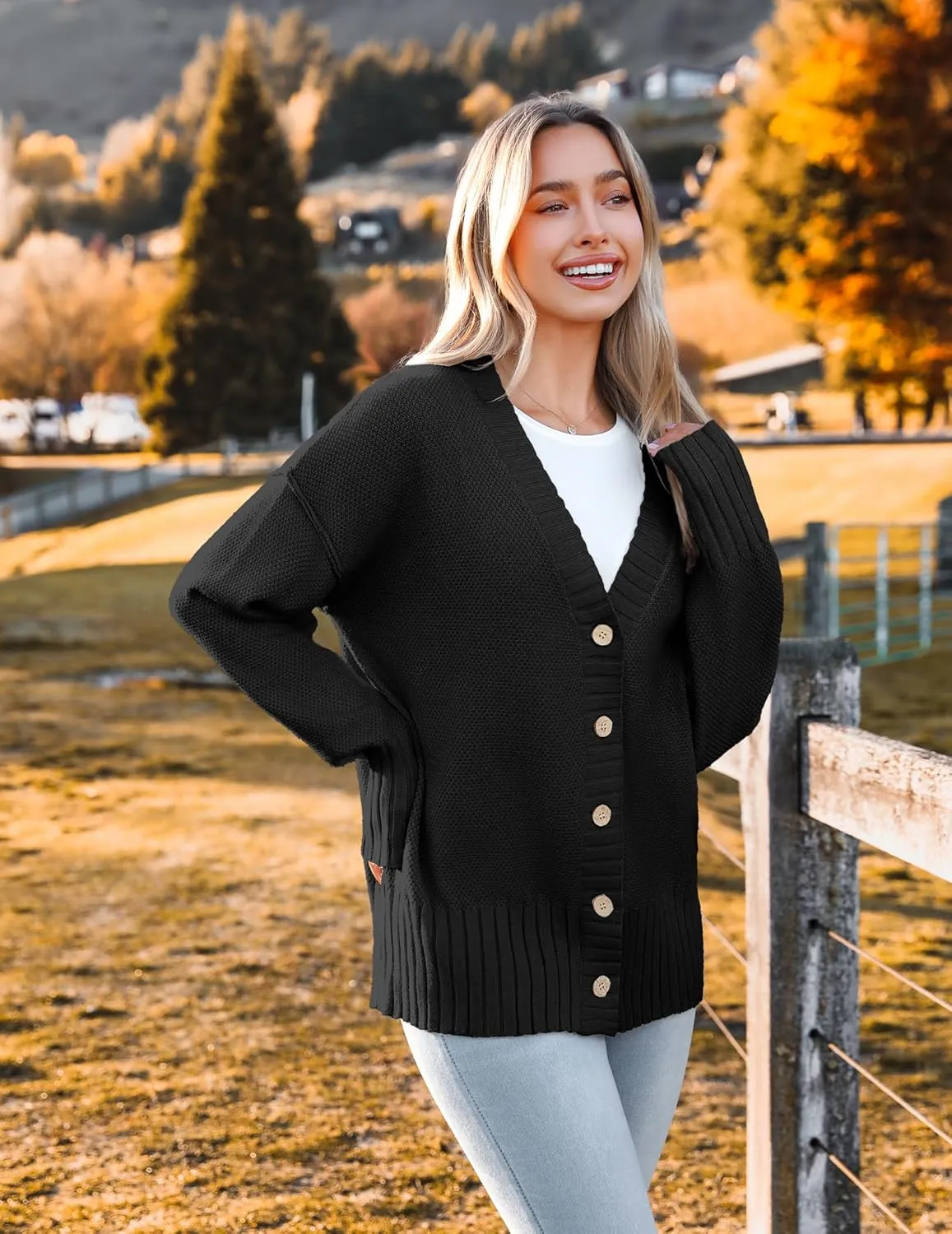 Zeagoo Women's Cardigan 2024 Fall Winter Open Front Oversized Button V Neck Loose Soft Knit Sweater