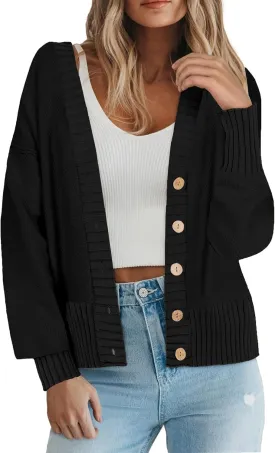 Zeagoo Women's Cardigan 2024 Fall Winter Open Front Oversized Button V Neck Loose Soft Knit Sweater